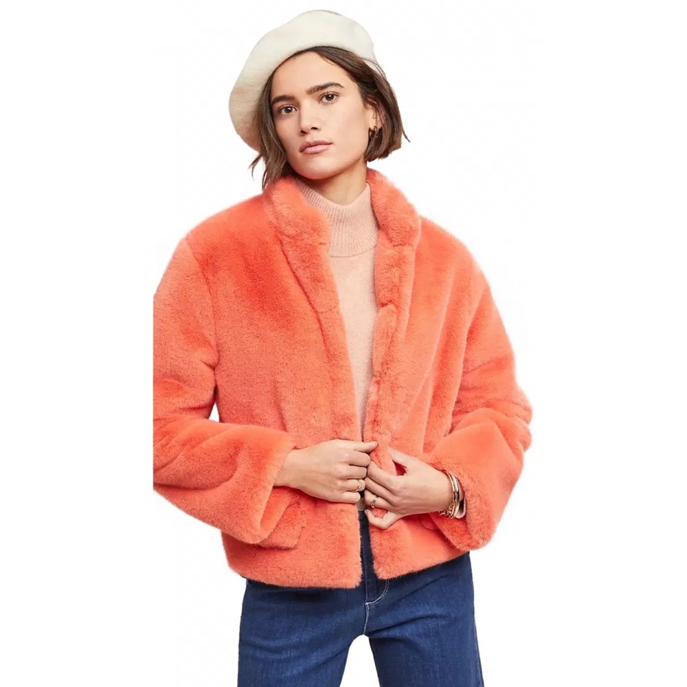 Anthropologie Vibrant Orange Teddy Jacket